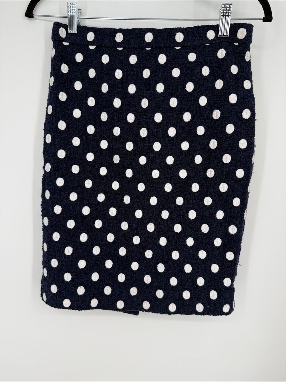 J Crew Navy Polka dot pencil skirt size 0 petite